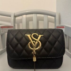 Black Quilted Bag with Gold Accent